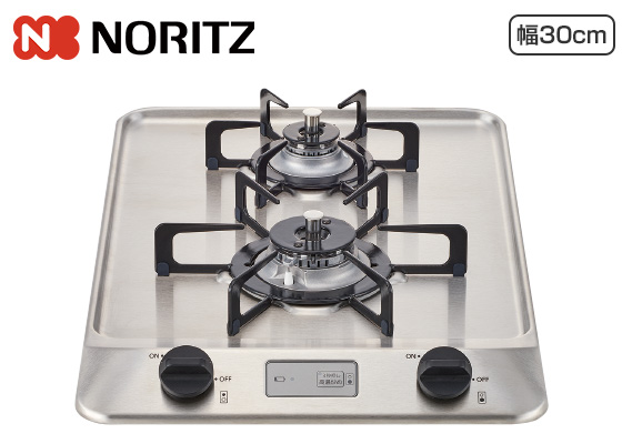 ノーリツ ビルトインガスコンロ『コンパクトタイプ(2口コンロ)』[天板幅:30cm][天板:ステンレストップ][レンジフード連動なし][グリルなし][受注生産品]