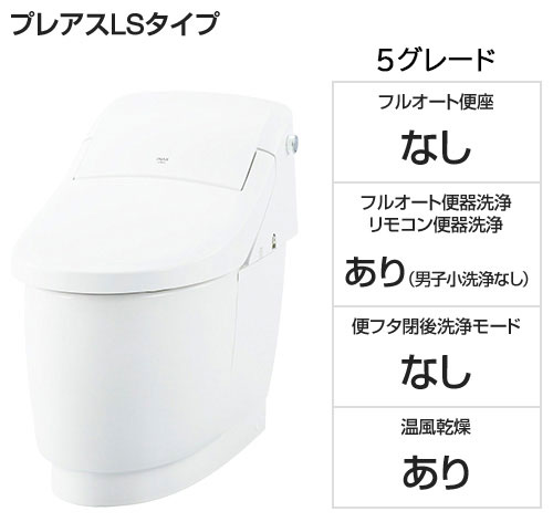 【基本工事費込セット】LIXIL(INAX) トイレ『プレアスLSタイプ』5グレード [便座一体型][ECO5][フチレス][標準:壁リモコン][床排水200mm固定][フルオート便器洗浄][温風乾燥]